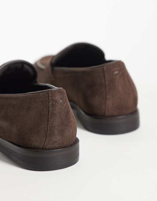 ASOS DESIGN slim penny loafers in brown suede, 3 of 4