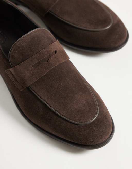 ASOS DESIGN slim penny loafers in brown suede, 4 of 4