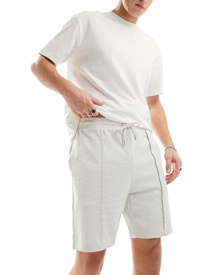ASOS DESIGN slim pique shorts in beige marl-Neutral