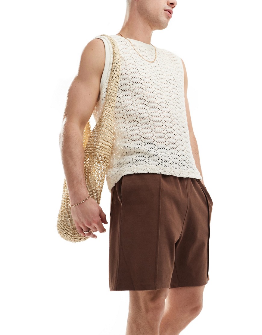 ASOS DESIGN slim pique shorts in brown