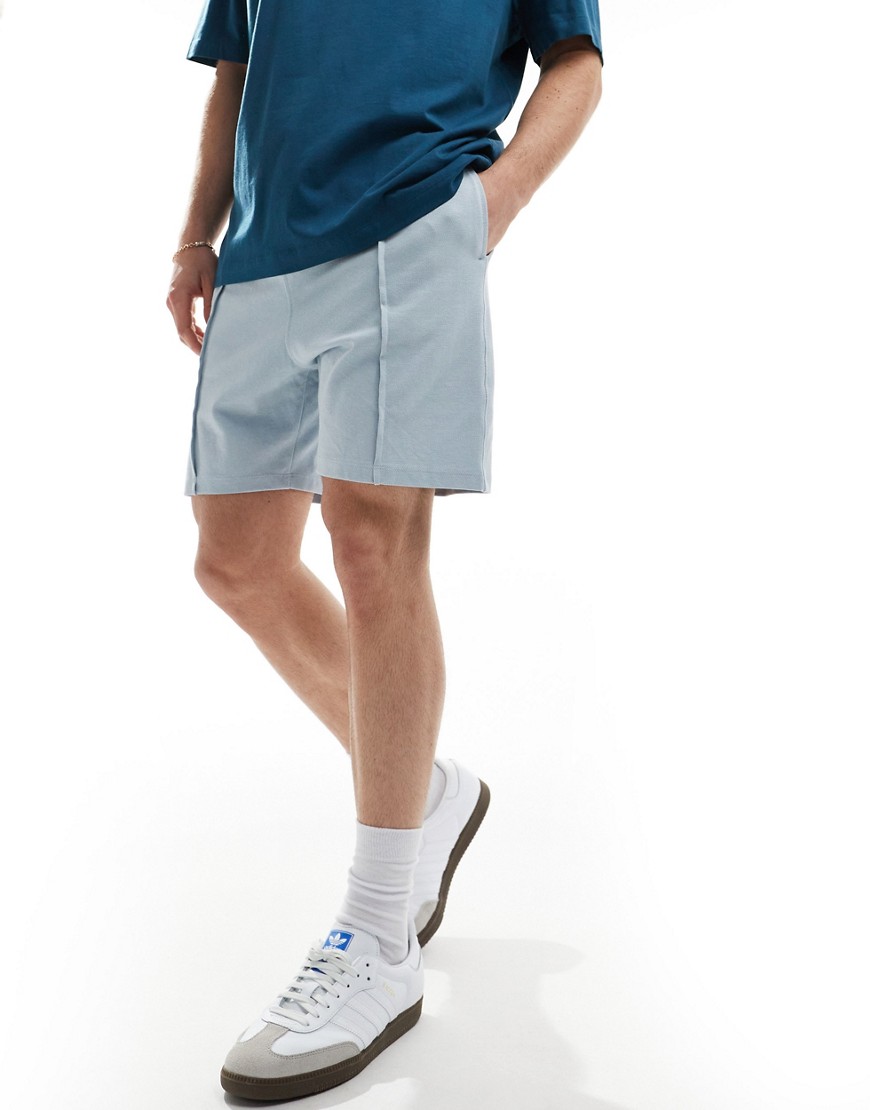 ASOS DESIGN slim pique shorts in mid blue