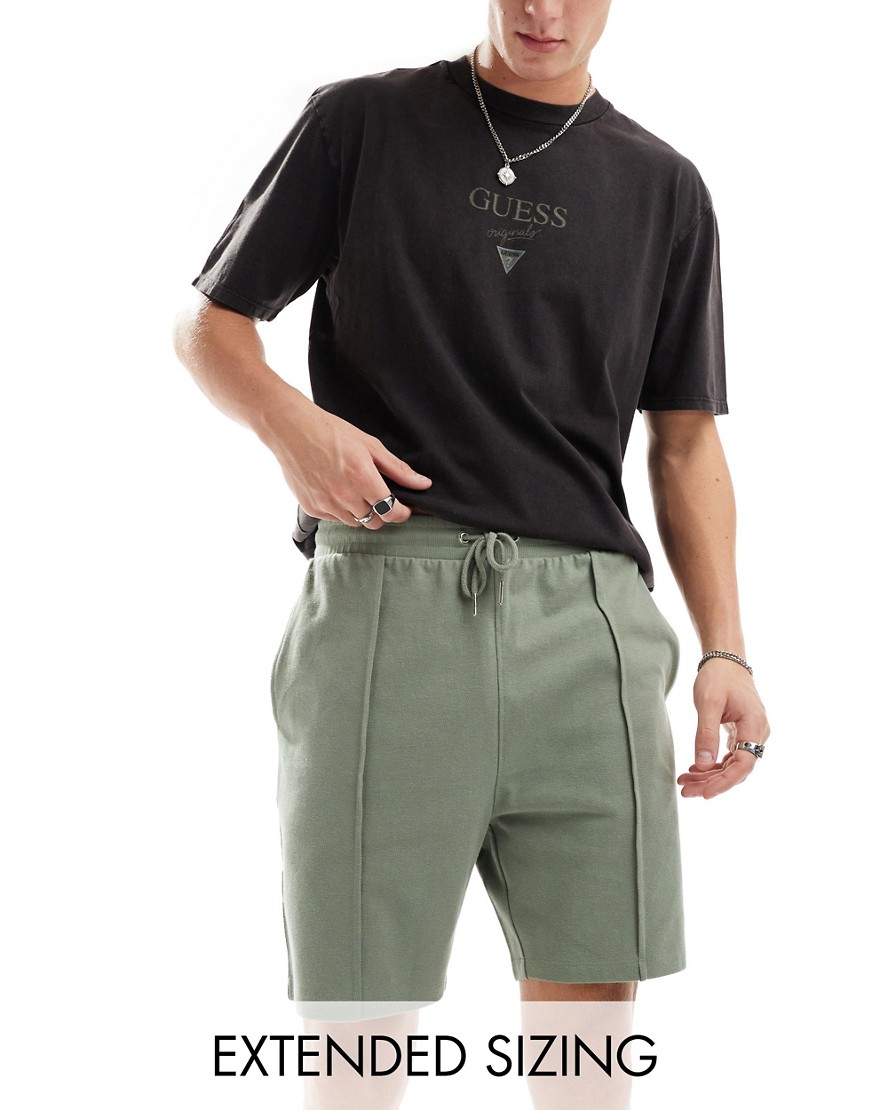 Asos Design Slim Pique Shorts In Mid Green