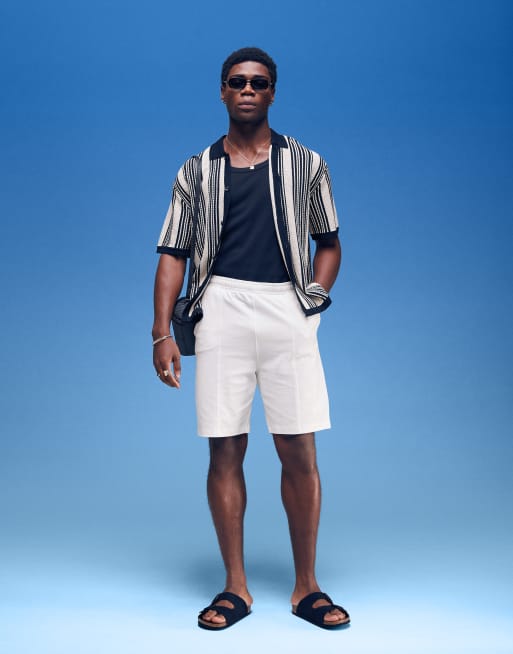 ASOS DESIGN slim pique shorts in off white