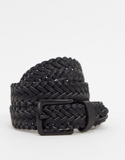 ASOS DESIGN slim braided belt in black faux leather