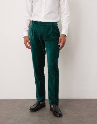 Asos Design Slim Suit Pants In Crosshatch In Green In Green