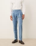 [ASOS DESIGN] ASOS DESIGN slim pleat front suit pants in light blue cotton velvet W36 L32 Light blue