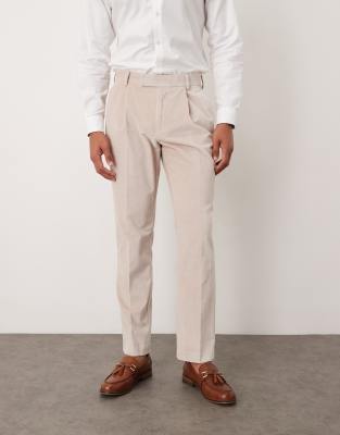 Asos Design Slim Pleat Front Suit Pants In Neutral