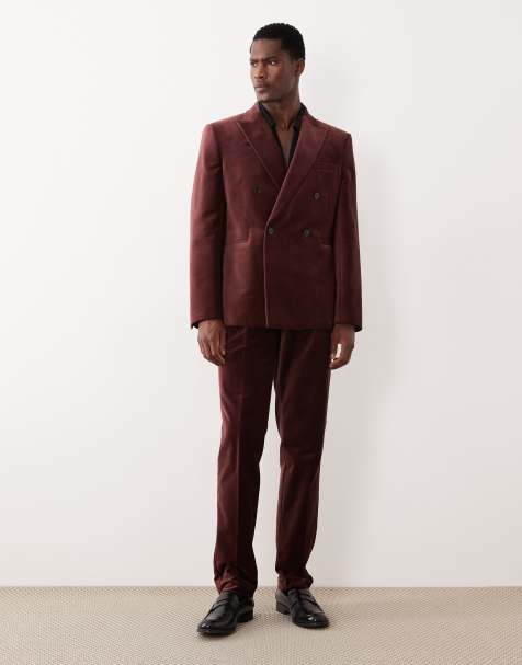 ASOS DESIGN slim pleat front suit trousers in dark brown cotton velvet