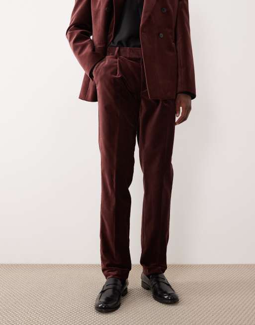ASOS DESIGN slim pleat front suit trousers in dark brown cotton velvet, 2 of 5