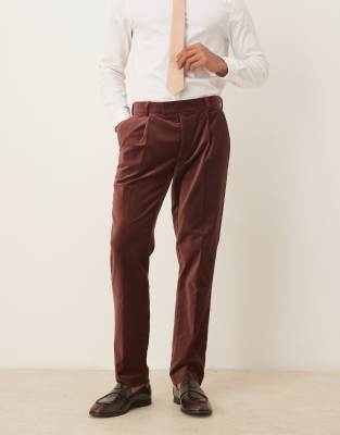 Asos Design Slim Pleated Front Suit Pants In Brown