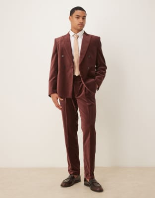 Asos Design Slim Pleated Front Suit Pants In Brown
