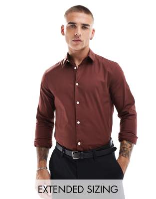 slim poplin shirt in burgundy-Red