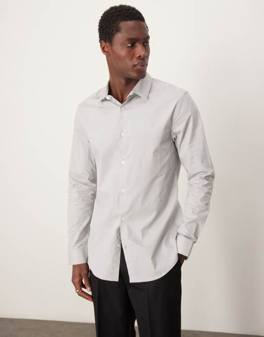 ASOS DESIGN slim poplin shirt in pale gray