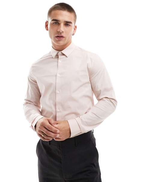 ASOS DESIGN slim poplin shirt in pale pink - view 1