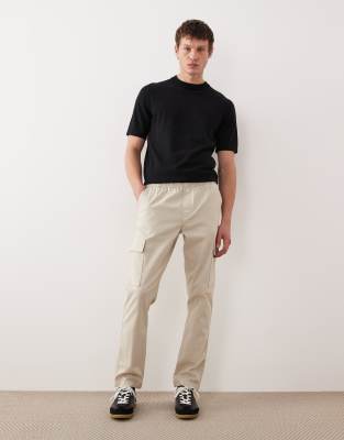 Asos Design Slim Pull On Cargo Pants In Neutral