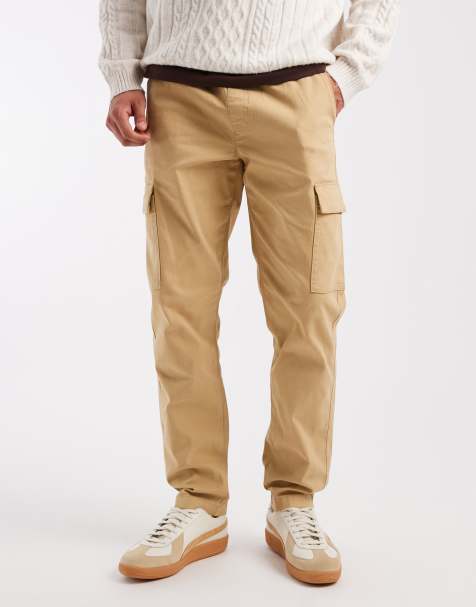 ASOS DESIGN slim pull-on cargo pants in beige - view 1