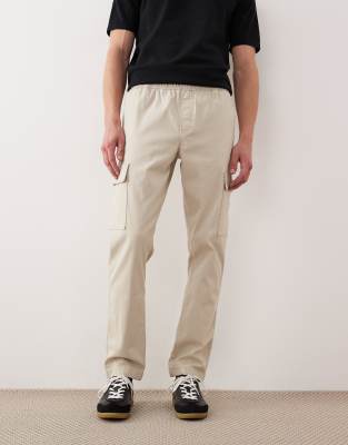 Asos Design Slim Pull On Cargo Pants In Neutral