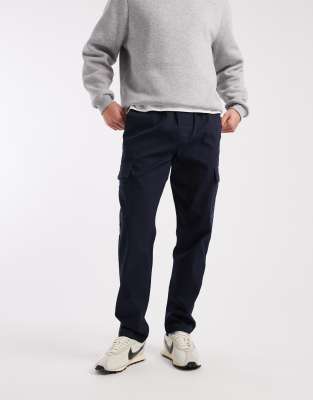 Asos Design Slim Pull On Cargo Pants In Blue