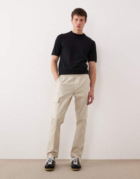 ASOS DESIGN slim pull on cargo trousers in beige