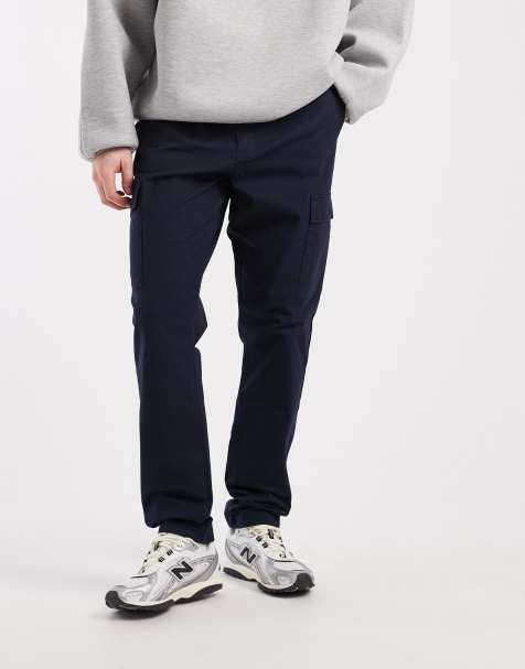 ASOS DESIGN slim pull on cargo trousers in navy ripstop