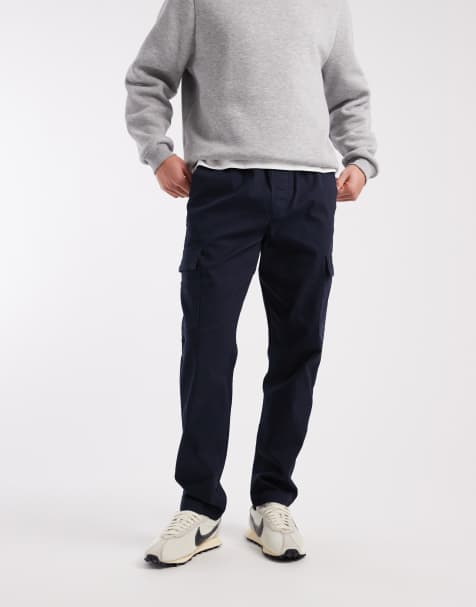 ASOS DESIGN slim pull on cargo trousers in navy