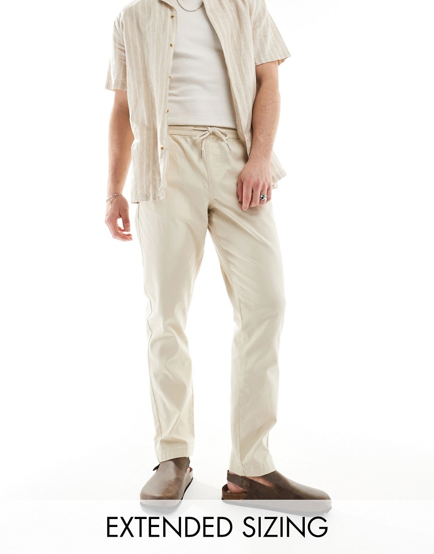 Asos Design Slim Pull On Pants In Beige-neutral