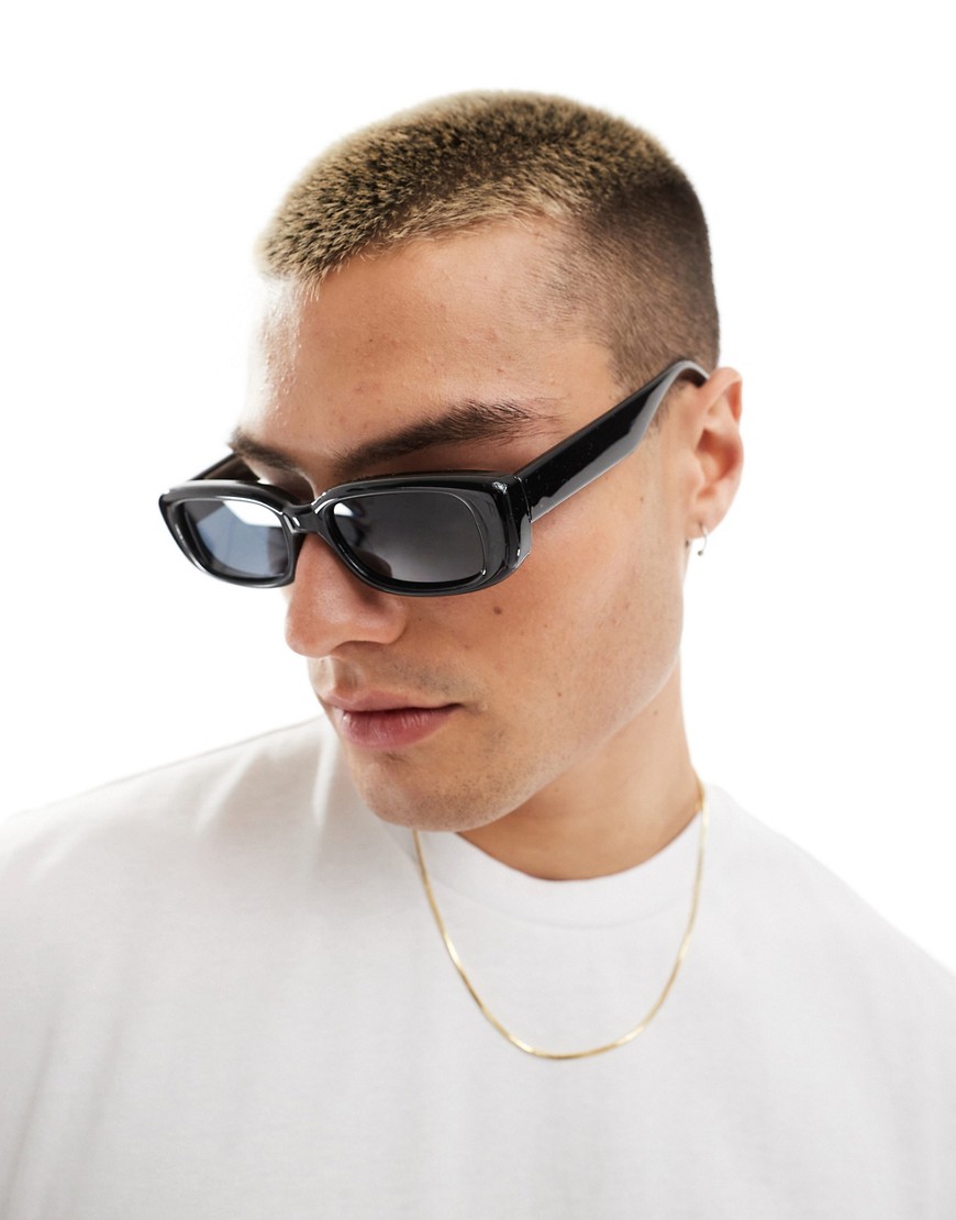Asos Design Slim Rectangle Black Sunglasses