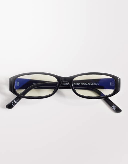 ASOS DESIGN slim rectangle clear lens glasses in black frame , 3 of 3