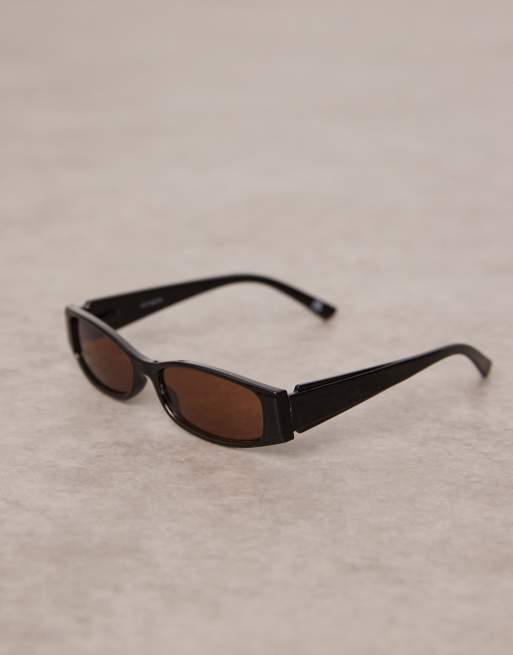 Slim Rectangular Black Frame Sunglasses with Brown Lenses Amazon.com: PASTL Super Slim Sunglasses Womens Thin  main image 3