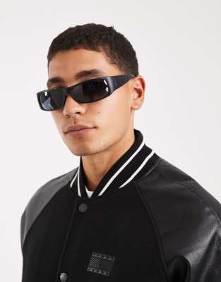 ASOS DESIGN ASOS DESIGN slim rectangle sunglasses in matte black with smoke lens
