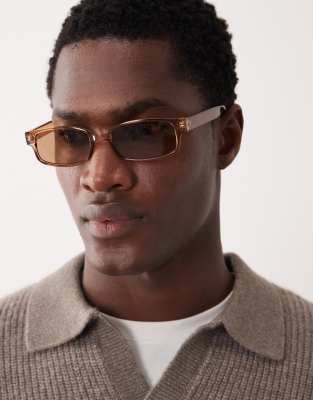 ASOS DESIGN ASOS DESIGN slim rectangle sunglasses in neutral crystal frame with brown lens