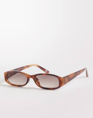 ASOS DESIGN slim rectangle sunglasses in tort frame with brown lens