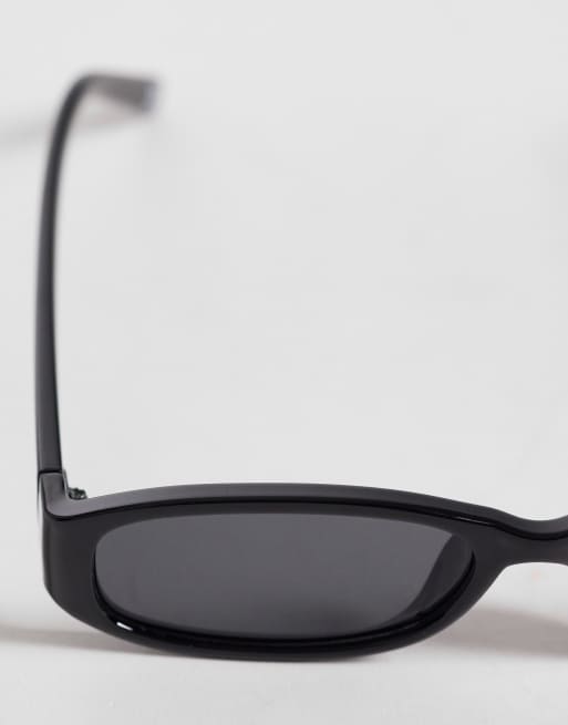 ASOS DESIGN slim rectangle sunglasses with black frames and smoke lenses, 2 of 3