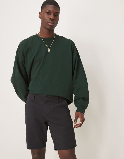 ASOS DESIGN slim regular length chino shorts in black