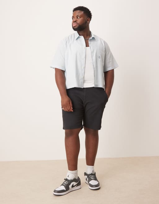 ASOS DESIGN slim regular length chino shorts in black