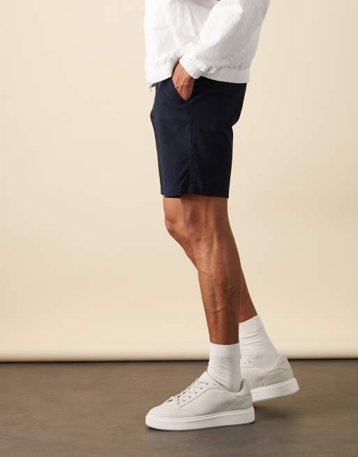 ASOS DESIGN slim regular length chino shorts in navy, 2 of 6