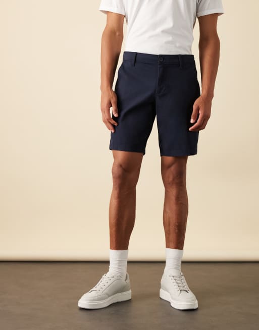 ASOS DESIGN slim regular length chino shorts in navy, 3 of 6