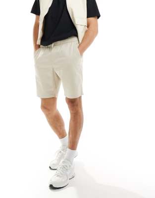 Asos Design Slim Regular Length Chino Shorts In Stone-neutral