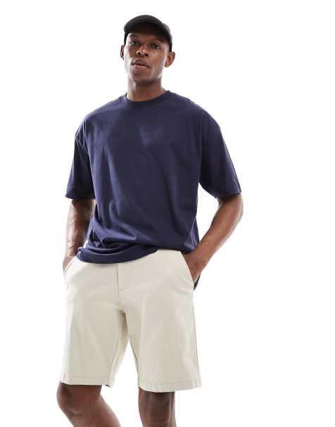 ASOS DESIGN slim regular length chino shorts in stone - view 1