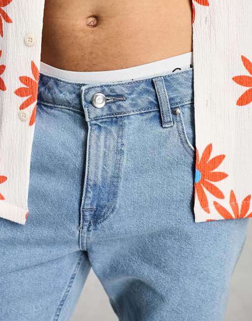 ASOS DESIGN slim regular length denim shorts in light stone wash blue, 3 of 4
