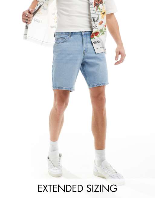 ASOS DESIGN slim regular length denim shorts in light wash blue