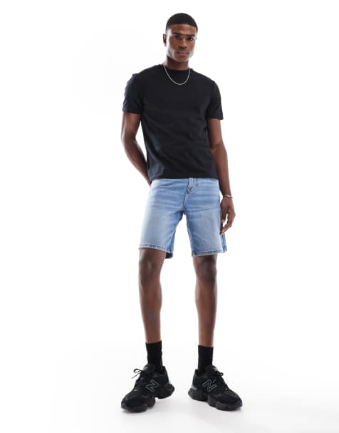 ASOS DESIGN slim regular length denim shorts in light wash blue - view 1