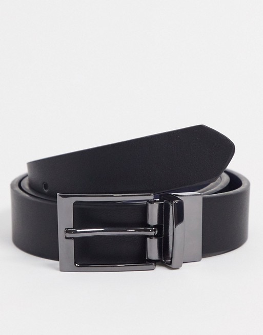 ASOS DESIGN slim reversible belt in black and navy faux leather