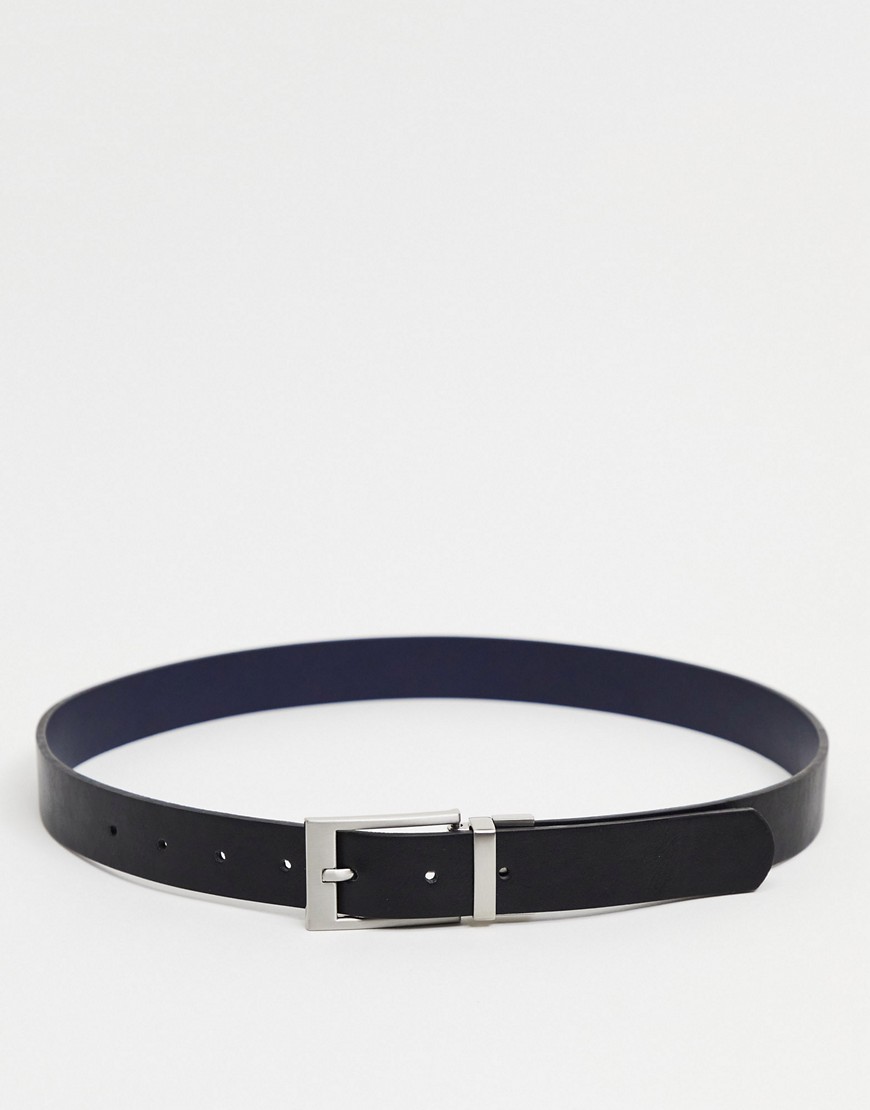 ASOS DESIGN slim reversible belt in black and navy faux leather-Multi