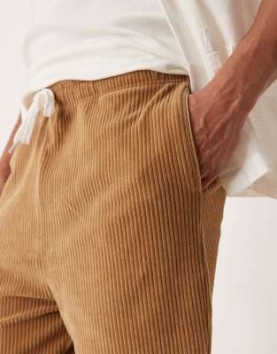 Asos Design Slim Ribbed Velour Shorts In Neutral