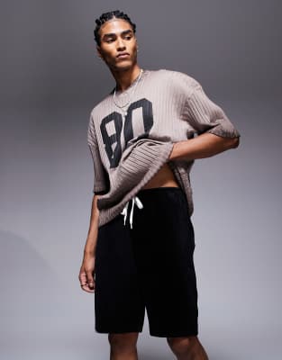 Asos Design Slim Ribbed Velour Shorts In Black