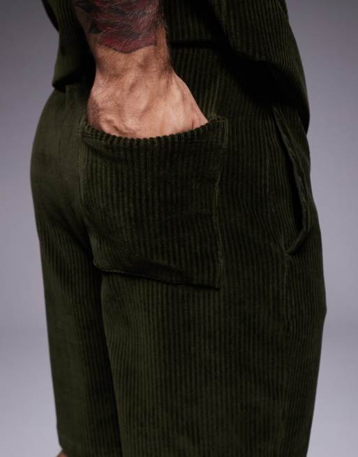 ASOS DESIGN slim ribbed velour shorts in green, 5 of 5