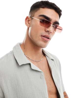 ASOS DESIGN ASOS DESIGN slim rimless sunglasses with purple lens in gold