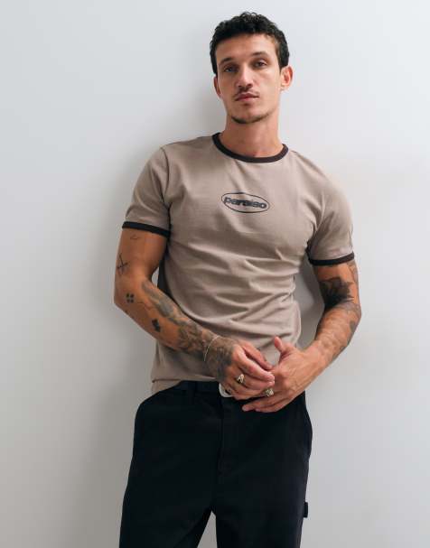 ASOS DESIGN slim ringer T-shirt i vasket brun - view 1