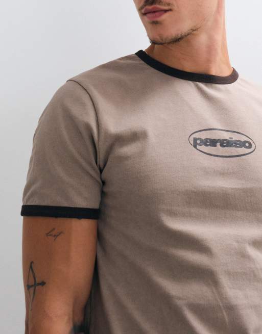 ASOS DESIGN slim ringer T-shirt i vasket brun, 3 af 5